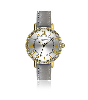 Златист дамски часовник със сива кожена каишка Porcelain снимка