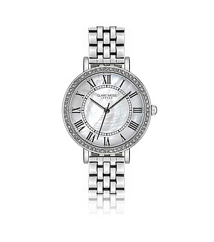 Сребрист дамски часовник със седефен циферблат и камъчета Symphony снимка