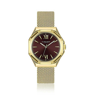 Дамски златист часовник с циферблат в бургунд Burgundy снимка