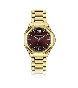 Дамски златист часовник с циферблат в бургунд Burgundy снимка