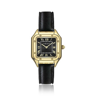 Дамски часовник в златисто и черно с кожена каишка Lilac снимка