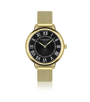 Златист дамски часовник с черен циферблат Victoria снимка