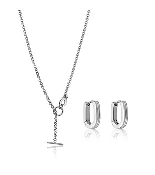 Дамски сребрист комплект от колие и обеци Rieti снимка