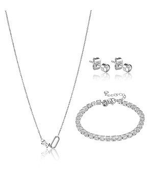 Сребрист комплект от колие, гривна и обеци Bomarzo снимка