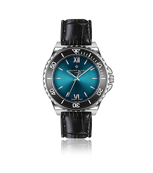 Мъжки часовник в сребристо и черно с кроко релеф при каишката Onex снимка