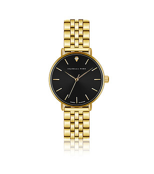 Златист дамски часовник с черен циферблат Luna снимка