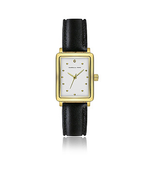 Златист дамски часовник с черна кожена каишка Eulalie снимка