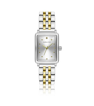 Сребрист дамски часовник със златисти кантове Isaure снимка