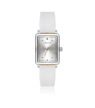 Сребрист дамски часовник с бяла кожена каишка Isaure снимка