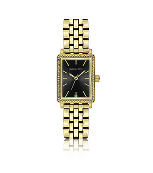 Дамски златист часовник с черен циферблат и камъчета Adélaïde снимка