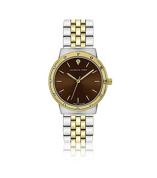 Дамски часовник в сребристо и златисто с кафяв циферблат Capucine снимка