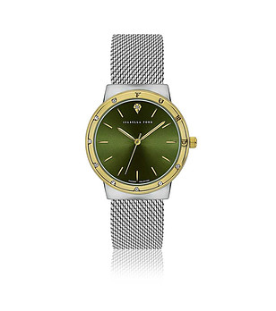 Дамски часовник в сребристо и златисто със зелен циферблат Olympe снимка