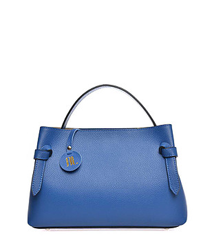 Синя дамска чанта от естествена кожа снимка