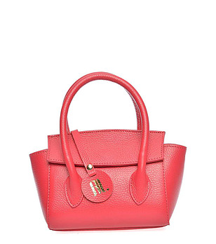 Малка кожена дамска чанта в цвят корал снимка
