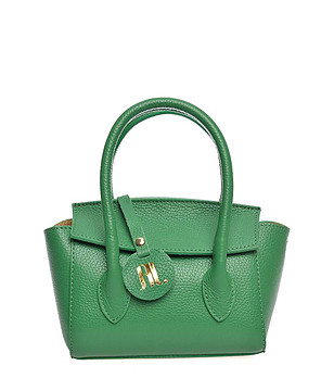 Малка кожена дамска чанта в зелено снимка