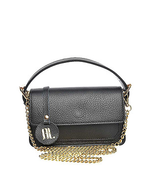 Дамска черна чанта за рамо от естествена кожа снимка