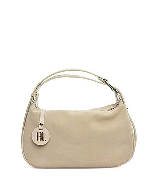 Дамска чанта от естествен велур в светлобежово снимка