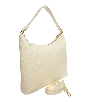 Светлобежова дамска чанта от естествена кожа снимка