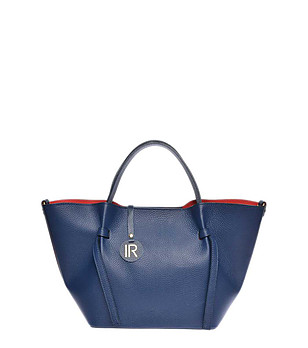 Дамска трапецовидна тъмносиня чанта с несесер снимка