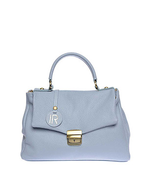 Светлосиня дамска кожена чанта снимка