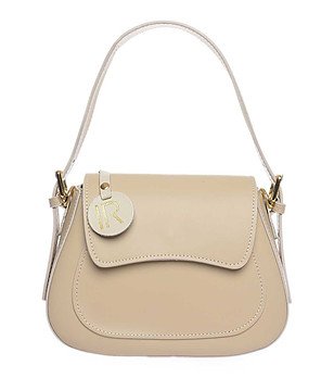 Бежова малка дамска чанта от естествена кожа снимка