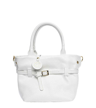 Дамска кожена бяла чанта снимка