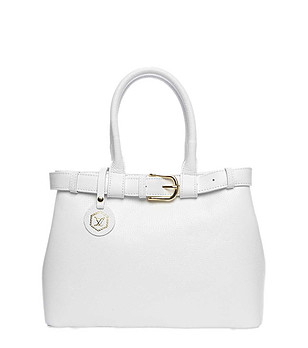 Бяла дамска чанта от естествена кожа снимка