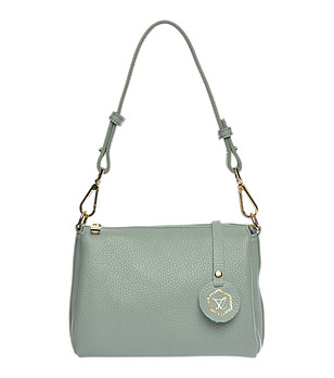 Малка кожена дамска чанта в зелено снимка