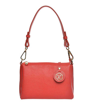 Малка кожена дамска чанта в червено снимка