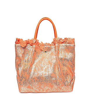 Дамска ефектна чанта в оранжево и златисто Karmelia снимка