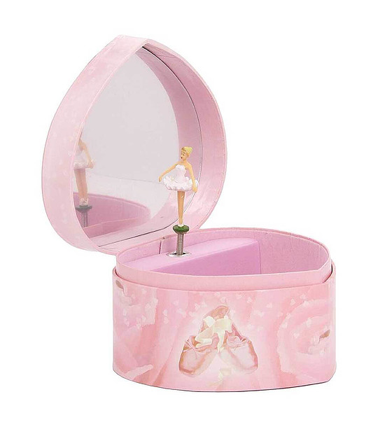 Розова музикална кутия - голямо сърце Балерина - светеща снимка