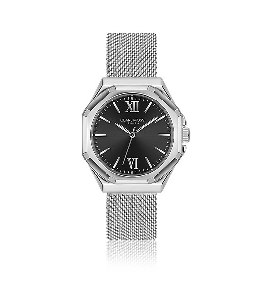 Сребрист дамски часовник с черен циферблат Porter снимка