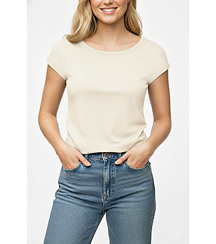 Дамска блуза в цвят крем с къс ръкав Kiti снимка