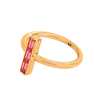 Розовозлатист дамски пръстен с розов кристал снимка