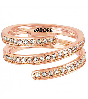 Дамски розовозлатист пръстен с бели кристали снимка