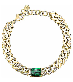 Дамска гривна в златисто със зелен кристал снимка