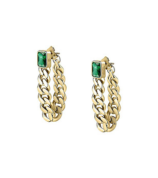 Дамски златисти обеци със зелен кристал снимка