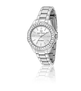 Дамски часовник в сребристо с кристали снимка