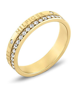 Дамски пръстен в златисто с кристали снимка