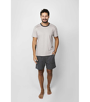 Памучна пижама в бежово и сиво Abel снимка