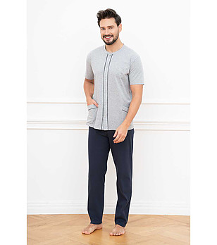 Мъжка памучна пижама с къси ръкави в сиво и тъмносиньо Alcest снимка