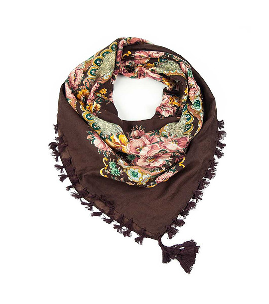 Кафяв дамски шал с принт Edelina снимка