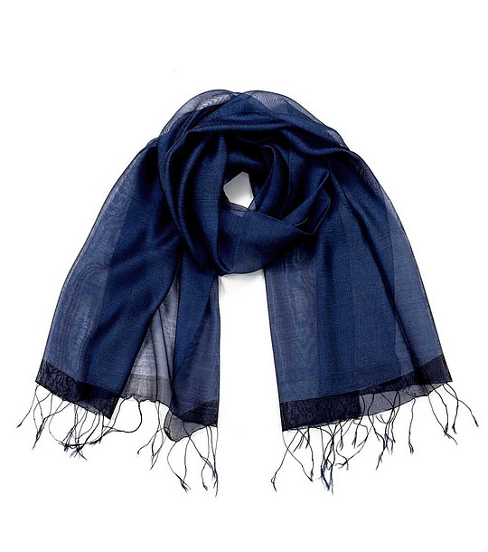 Тъмносин дамски шал с ресни Elise снимка