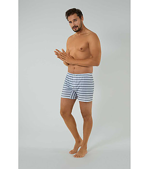 Памучни мъжки боксерки на райе в сиво и бяло Bari снимка