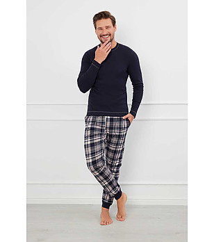 Тъмносиня памучна мъжка пижама Brit  снимка