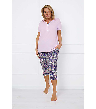 Памучна дамска пижама в розово и синьо Carbonia снимка
