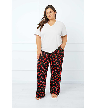 Памучно дълго долнище на пижама в черно и червено Cherry снимка