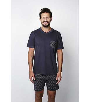 Памучна мъжка пижама в тъмносин нюанс Diaz снимка