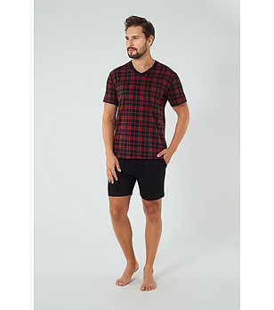 Памучна мъжка пижама в червено и черно Eliasz снимка