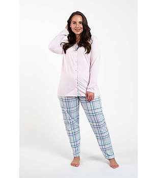 Памучна дамска пижама в светлорозово и светлосиньо Emilly снимка